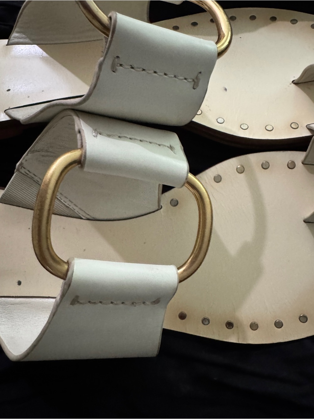 Tory Burch Ravello Studded White Leather Slide Sandals with Gold Hardware — 10 - Picture 4 of 7